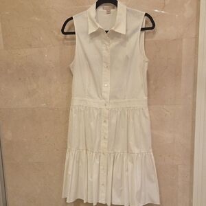 WOMEN'S MICHAEL KORS WHITE COLLARED SMOCKED BUTTON DOWN SHIRT DRESS $190 Sz 12